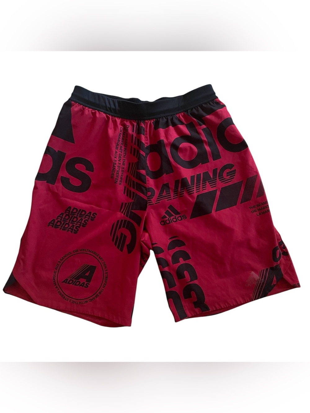 Adidas Graphic Shorts Mens M Red Black Logo Print Gym Workout Running Athletic